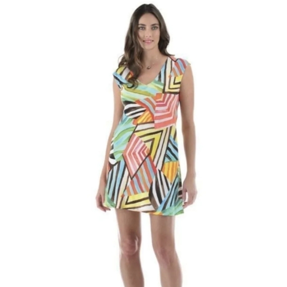 Jams World Sherry Dress Rustic Trail Abstract Print Sundress Size Medium Bold - Picture 1 of 8